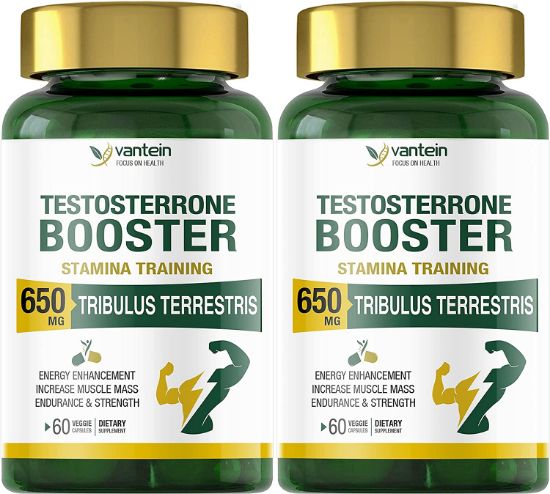 Testosterone Booster for Men, 2 Pack Premium Tribulus Terrestris Capsules Maximizes Muscle, Boost Vitality and Stamina Training, Zinc & Magnesium Level Booster - 120 Capsules 60 Day Supply