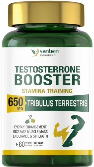 Vantein Testosterone Booster for Men 1000mg, Premium Tribulus Terrestris Capsules Maximizes Muscle, Boost Vitality and Stamina Training, Energy Level Booster - 60 Capsules
