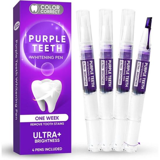 Purple Teeth Whitening Pen, Purple Toothpaste for Teeth Whitening, Teeth Whitener for Sensitive Teeth, Stain Removal and Fights Bad Breath, 4 PCS