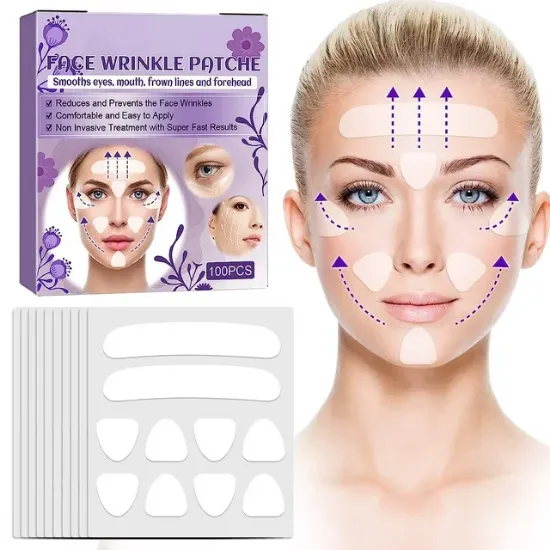 Forehead Wrinkle Patches, 100 PCS Facial Patches, Invisible Silicone Wrinkle Patches for Face, Reduce Fine Wrinkles, Overnight Reduce Forehead Eye & Around Mouth & Upper Lip Wrinkles for Women & Men