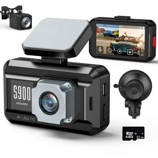 Dash Cam Front 4K and Rear 1080P Ussunny Dual Dash Camera for Cars with 3-inch Touchscreen, WDR, Night Vision, GPS, 170°Wide Angle Dashboard Camera Recorder, Support 256GB Max