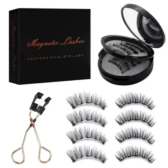 Magnetic Eyelashes, Dual Magnetic False Eyelashes without Eyeliner, Reusable Fake Eyelashes with Applicator No Glue, Natural Look