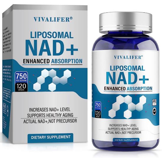 VIVALIFER Liposomal NAD+ Supplement, NAD+ 500mg with TMG 250 mg for Ultra Max Enhanced Absorption, Promotes Anti-Aging, Energy and DNA Repair, Brain Function - 120 Capsules